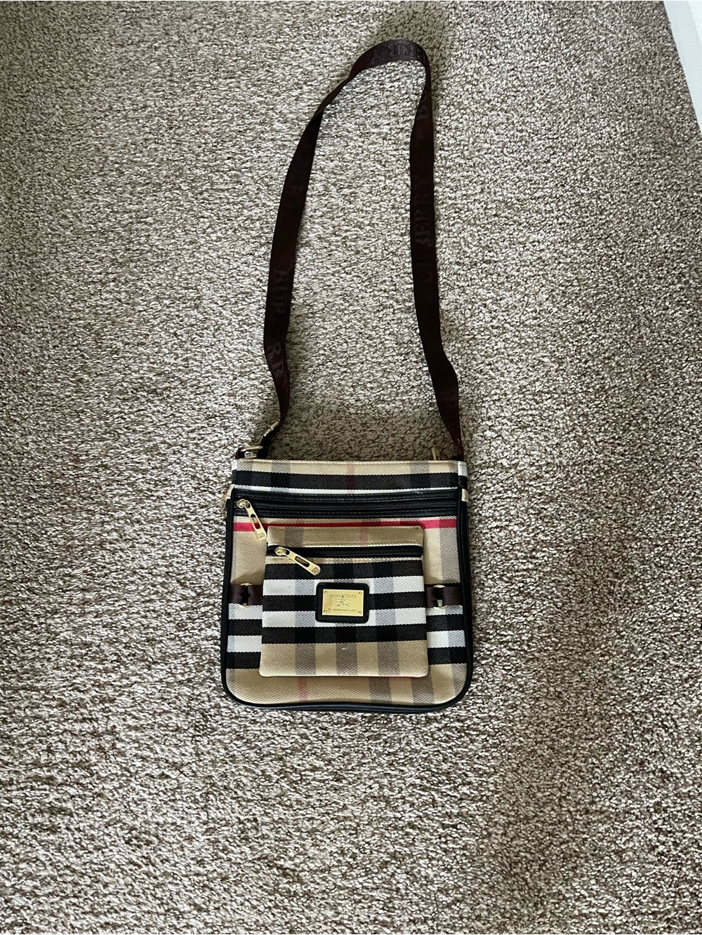 Striped Crossbody Shoulder Bag in Beige and Black